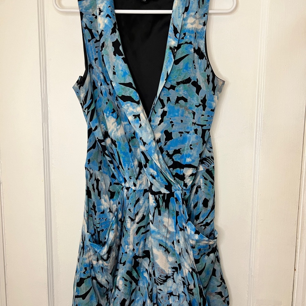 Bebe Blue and Black Sleeveless V-Neck Jumpsuit